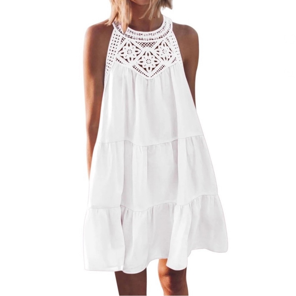 Summer crochet white swing dress